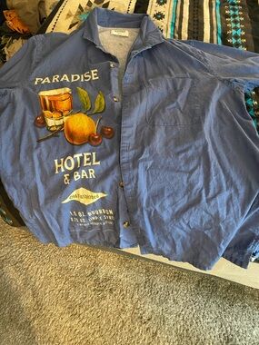 Old Navy Blue Paradise Hotel & Bar Graphic Shirt Jacket